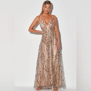 Lulu’s Taupe Glitter Sequin Maxi Dress